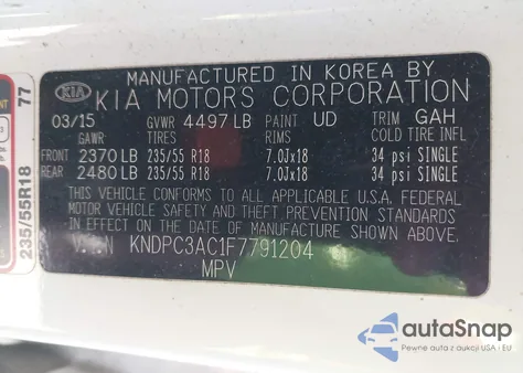 2015 Kia Sportage Ex from USA, damaged, VIN KNDPC3AC1F7791204